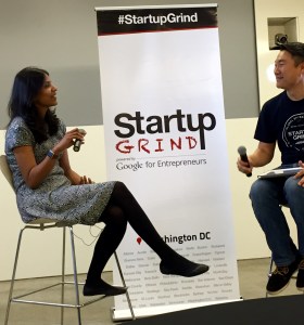 Archana Vemulapalli (left) the Chief Technology Officer for the District of Columbia tells Startup Grind DC's Brian Park (Right) she's recruiting technology the city needs to keep moving on projects. Local startups stay tuned! @dccto